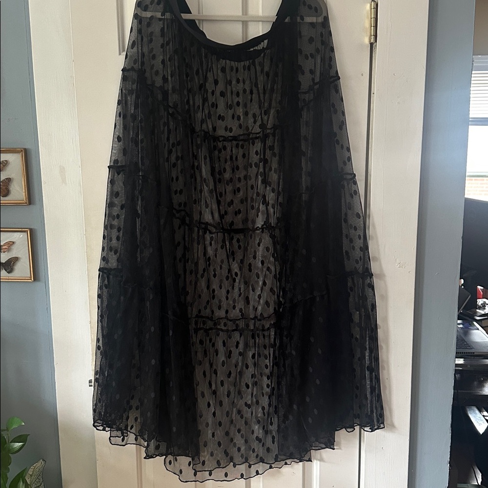 Black Polka Dot Mesh Fabric Skirt